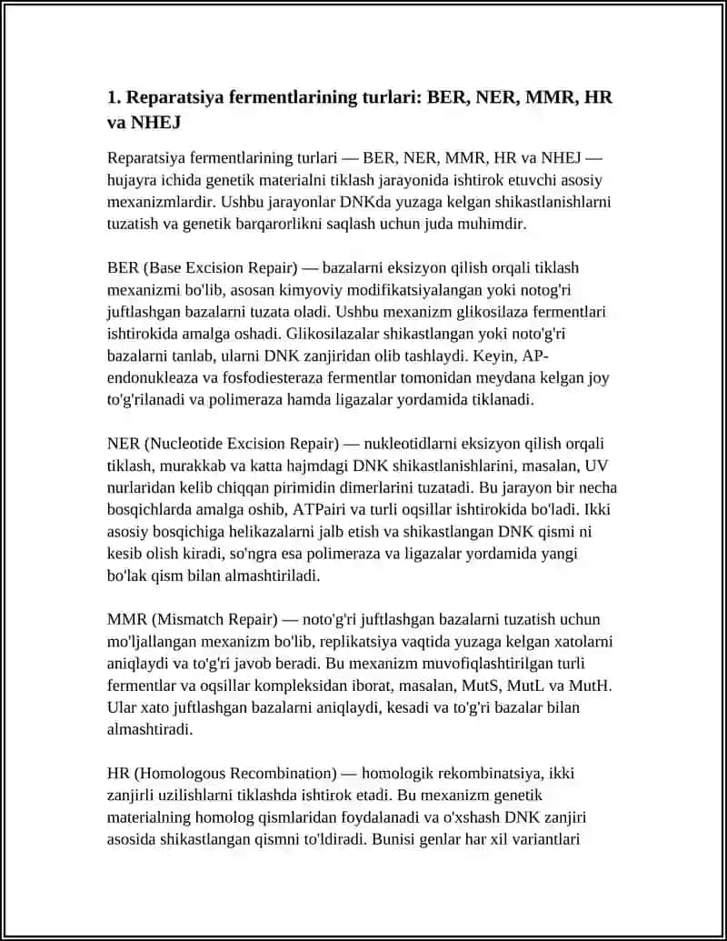 REPARATSIYA FERMENTLARI FAOLIYATINING XILMA-XILLIGI. NOALLEL GENLARNING OʻZARO TAʼSIRI. PLEYOTROPIYA 3