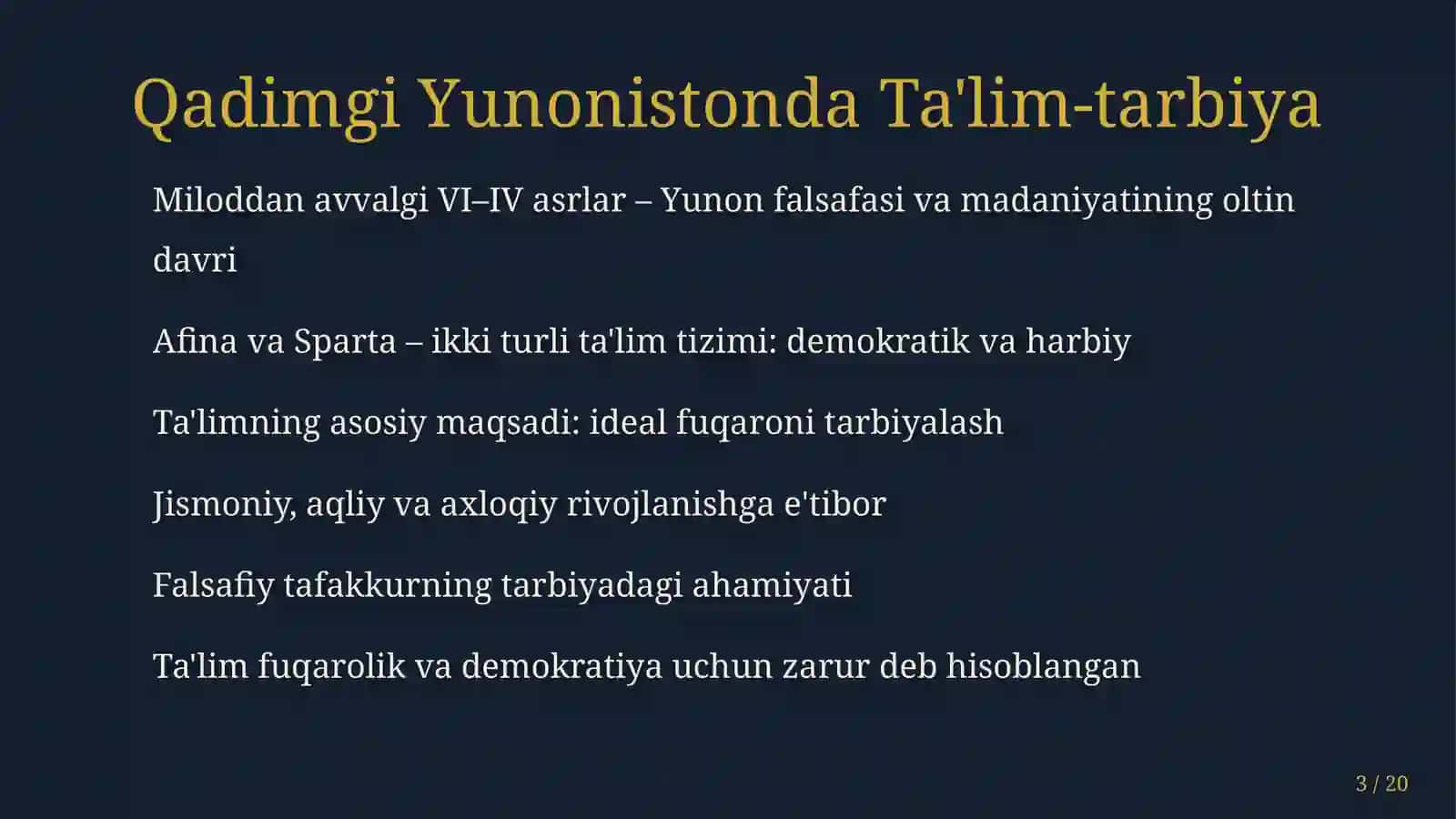 Qadimgi yunon faylasuflarining taʼlim-tarbiya haqidagi fikrlari 3