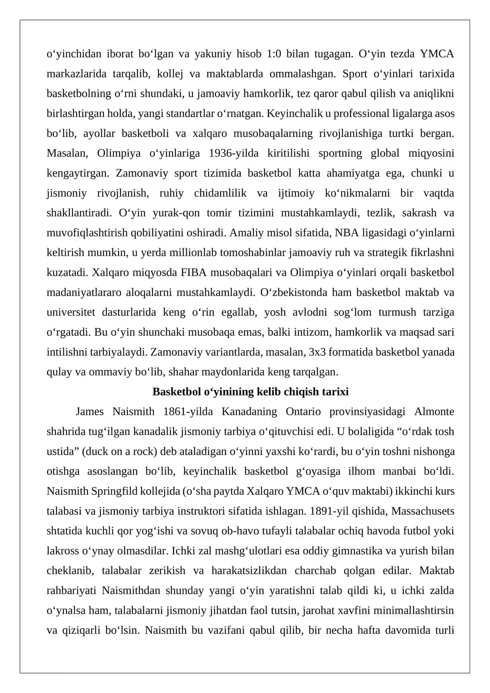 Basketbol o‘yining kelib chiqish tarixi va dastlabki qoidalari. 3