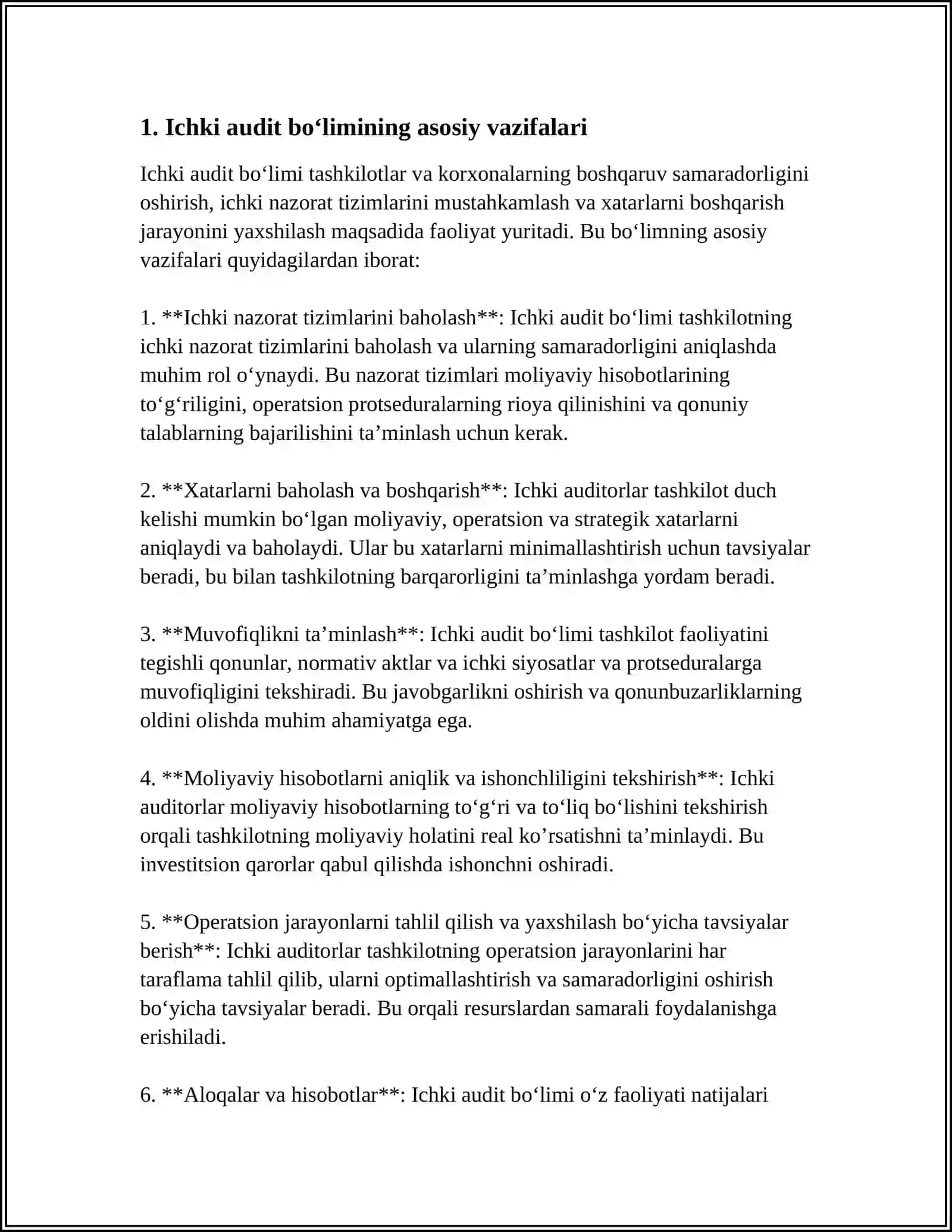 ICHKI AUDIT BOʻLIMINING TASHKILIY TUZILMASI TOʻGʻRISIDA NIZOM 3