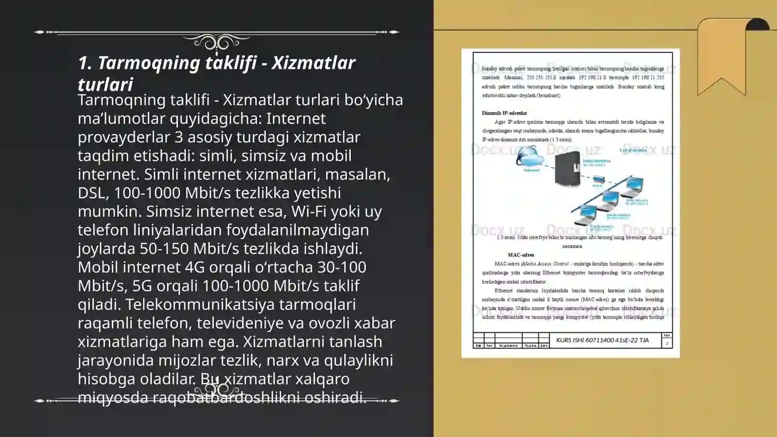 Tarmoqning taklifi - Xizmatlar turlari 3