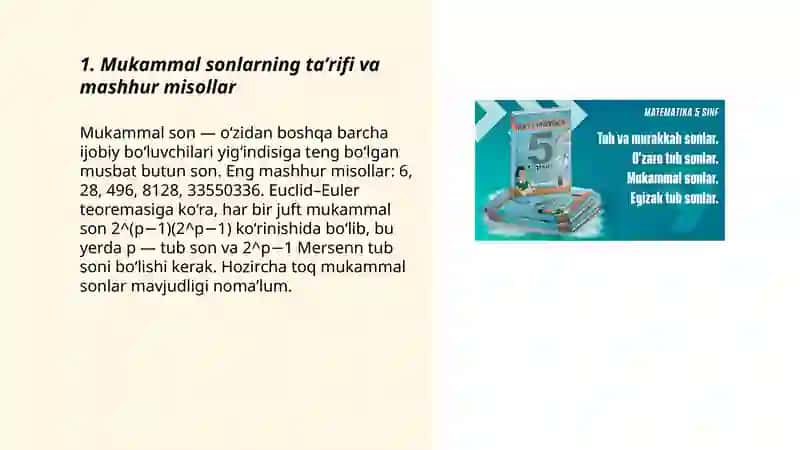 Mukammal sonlar Egizak tub sonlar 3