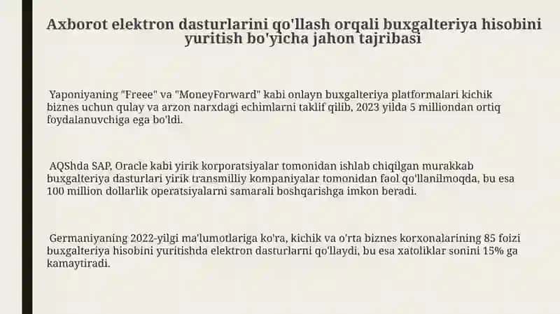 Axborot elektron dasturlarini qo'llash orqali buxgalteriya hisobini yuritish bo'yicha jahon tajribasi 3