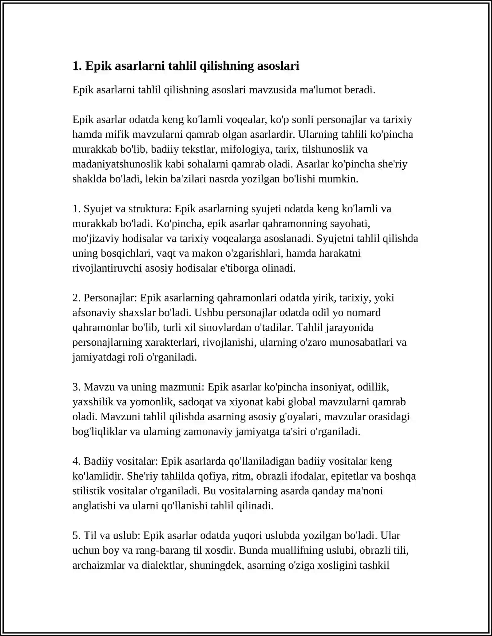 EPIK ASARLARNI TAHLIL QILISH METODIKASI SLAYT 3