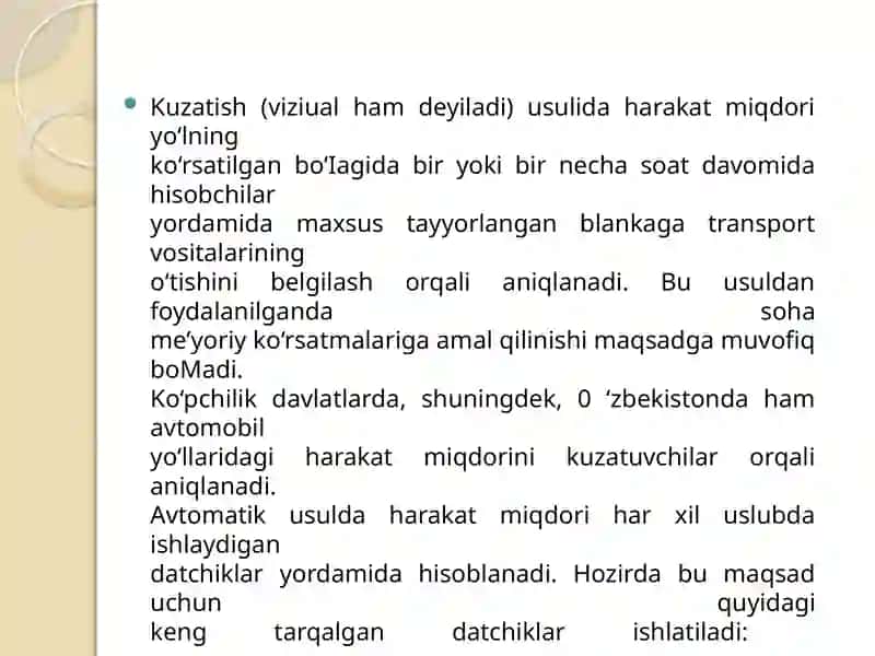 TRANSPORT VA PIYODALAR HARAKATINI TAVSIFLOVCHI ASOSIY KO‘RSATKICHLAR 3