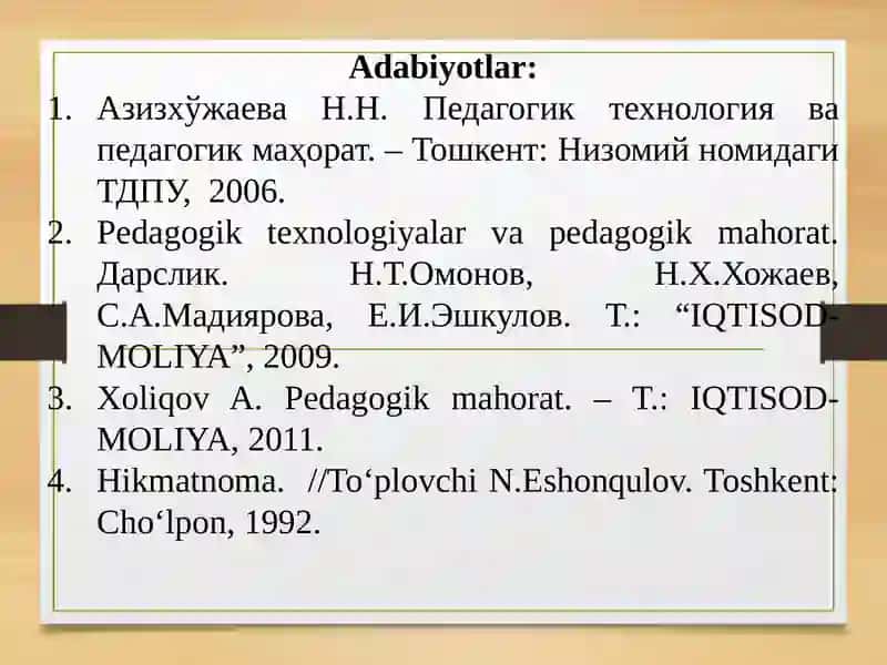 Pedagogik texnika haqida tushuncha. Pedagogik texnikani shakllantirish metodikasi. Nutq texnikasi va madaniyati 3