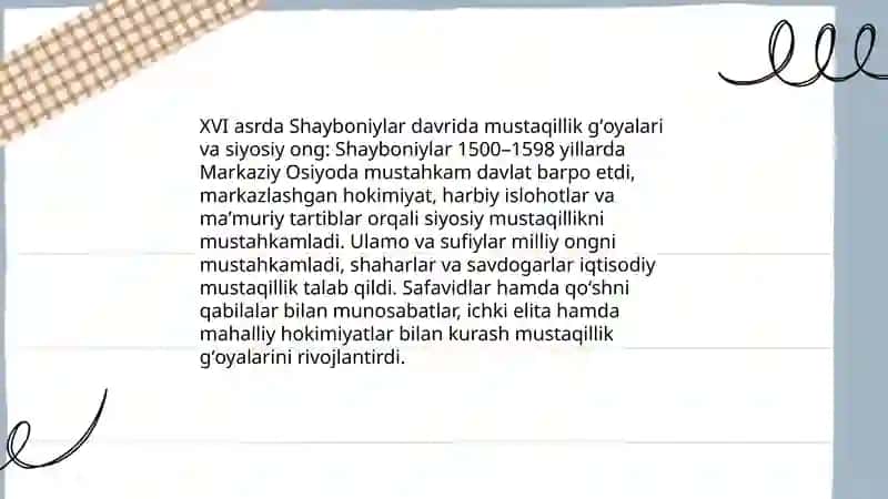 Oʻzbekistonda mustaqillik gʻoyalarining tarixiy asoslari (XVI - XX asrlar) 3