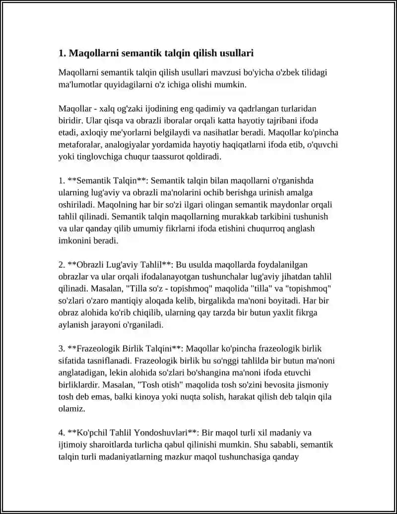 XALQ MAQOLLARI VA TOPISHMOQLARI TALQINI. LATIFA VA LOFLARNING QIYOSIY TALQINLARINI YARATISH 3