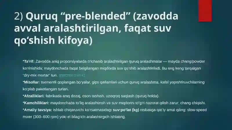 Qorishmaning tayyorgarlik darajasiga ko'ra bo'linishi 3