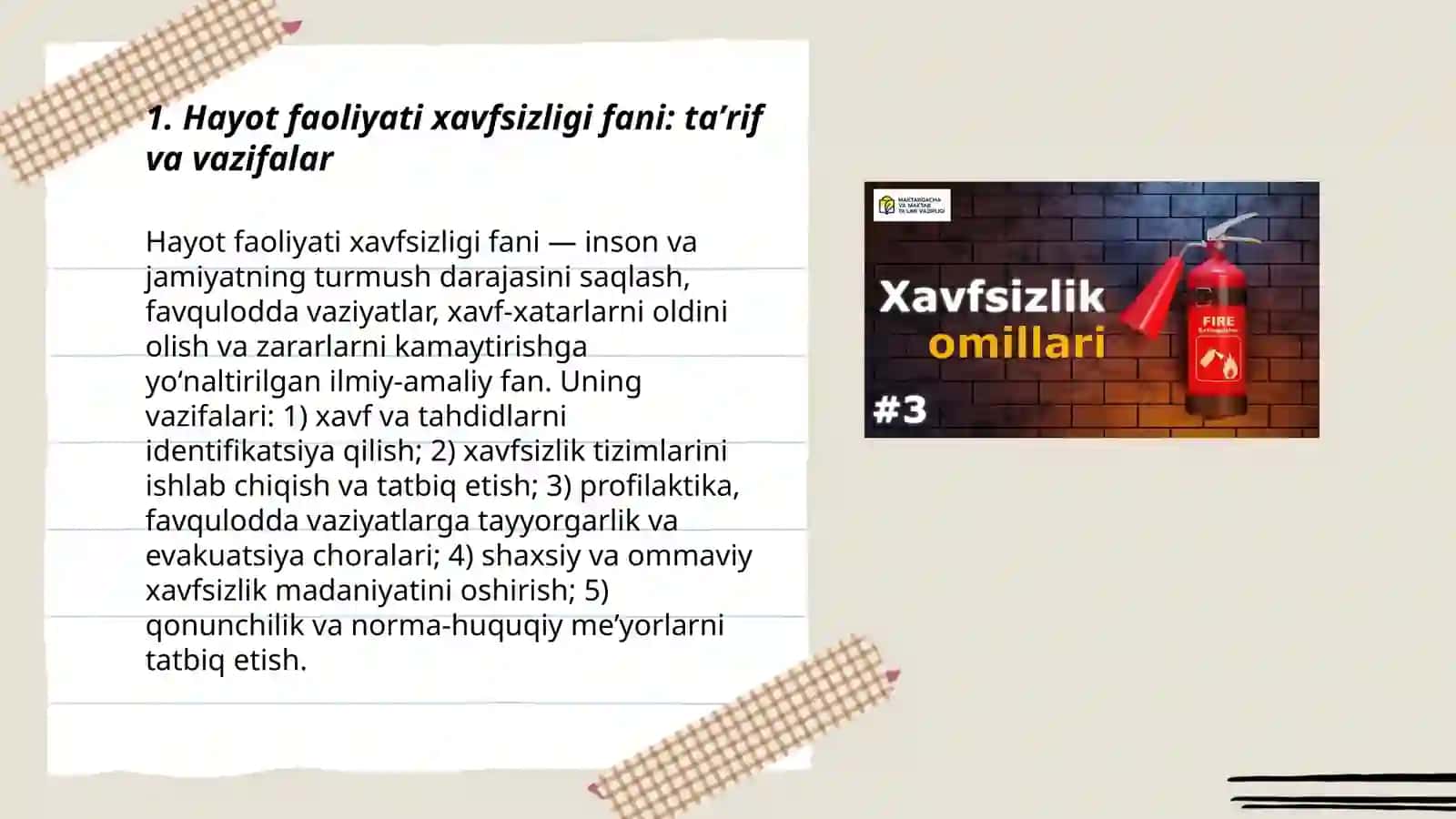 Hayot faoliyati xavfsizligi fani 3