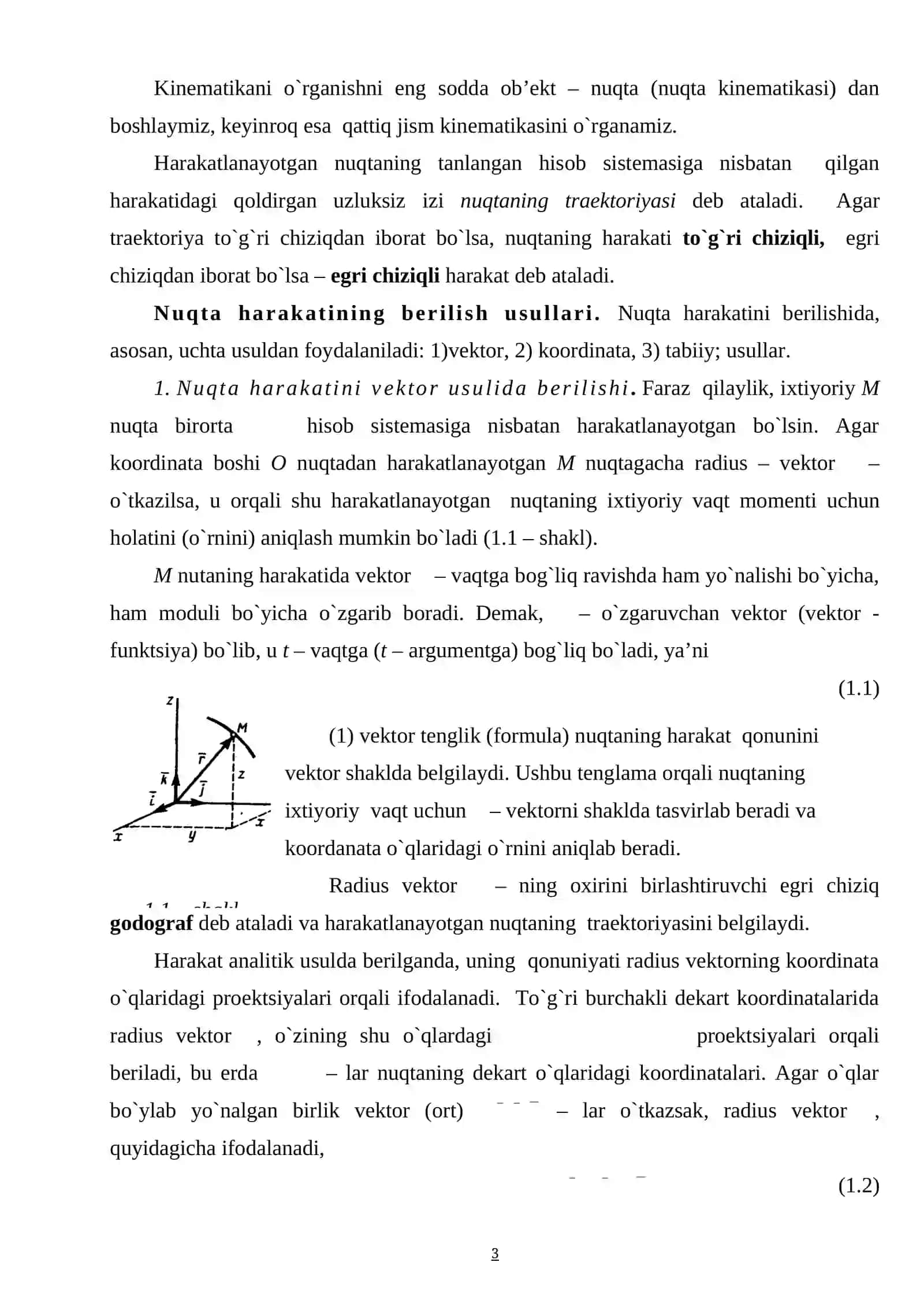 Kinematika: nuqta kinematikasi; nuqta harakatining berilish usullari 3