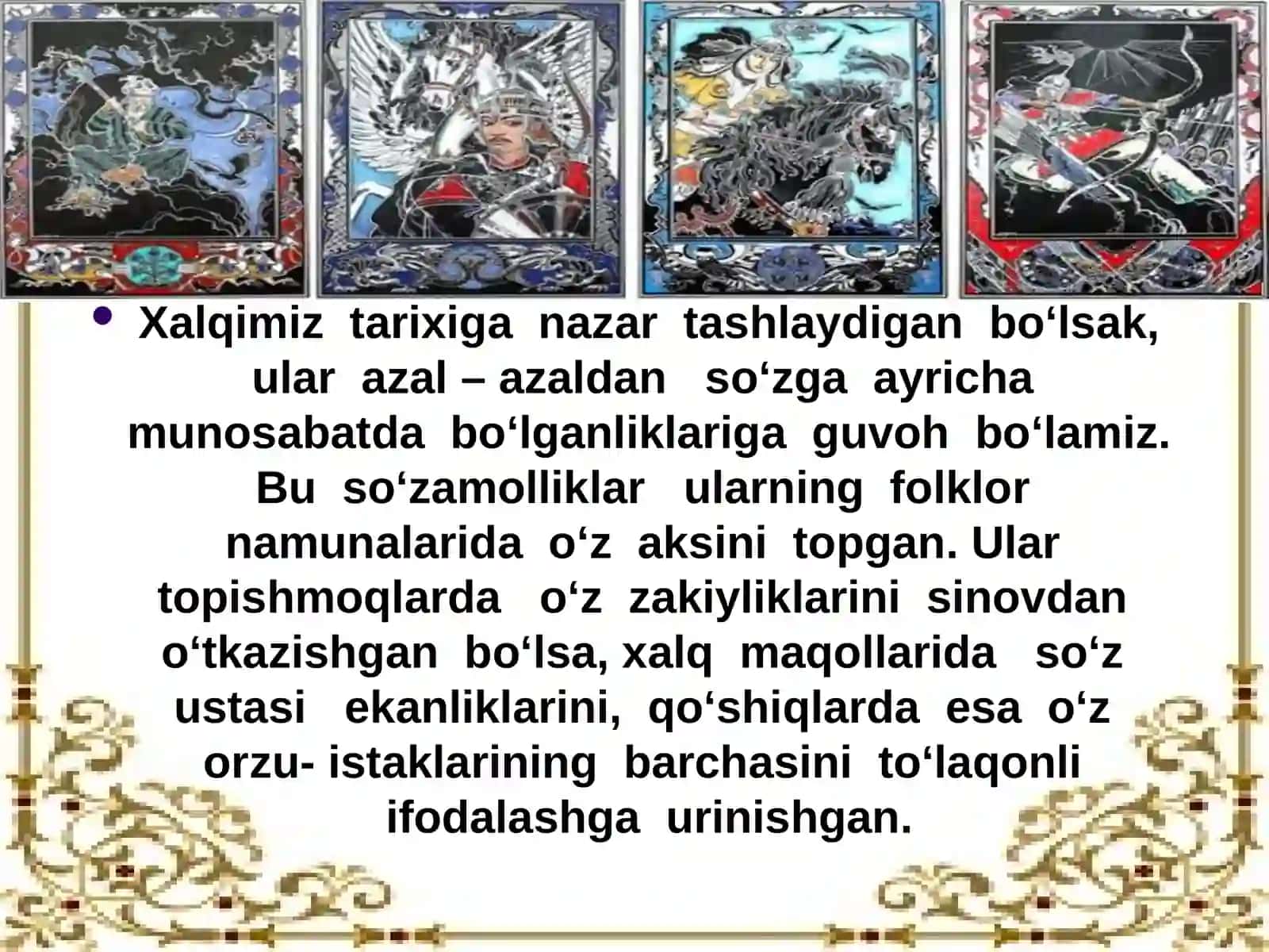 Qadimgi davr o‘zbek folklorlari etnomadaniyat tarixida muhim manba 3