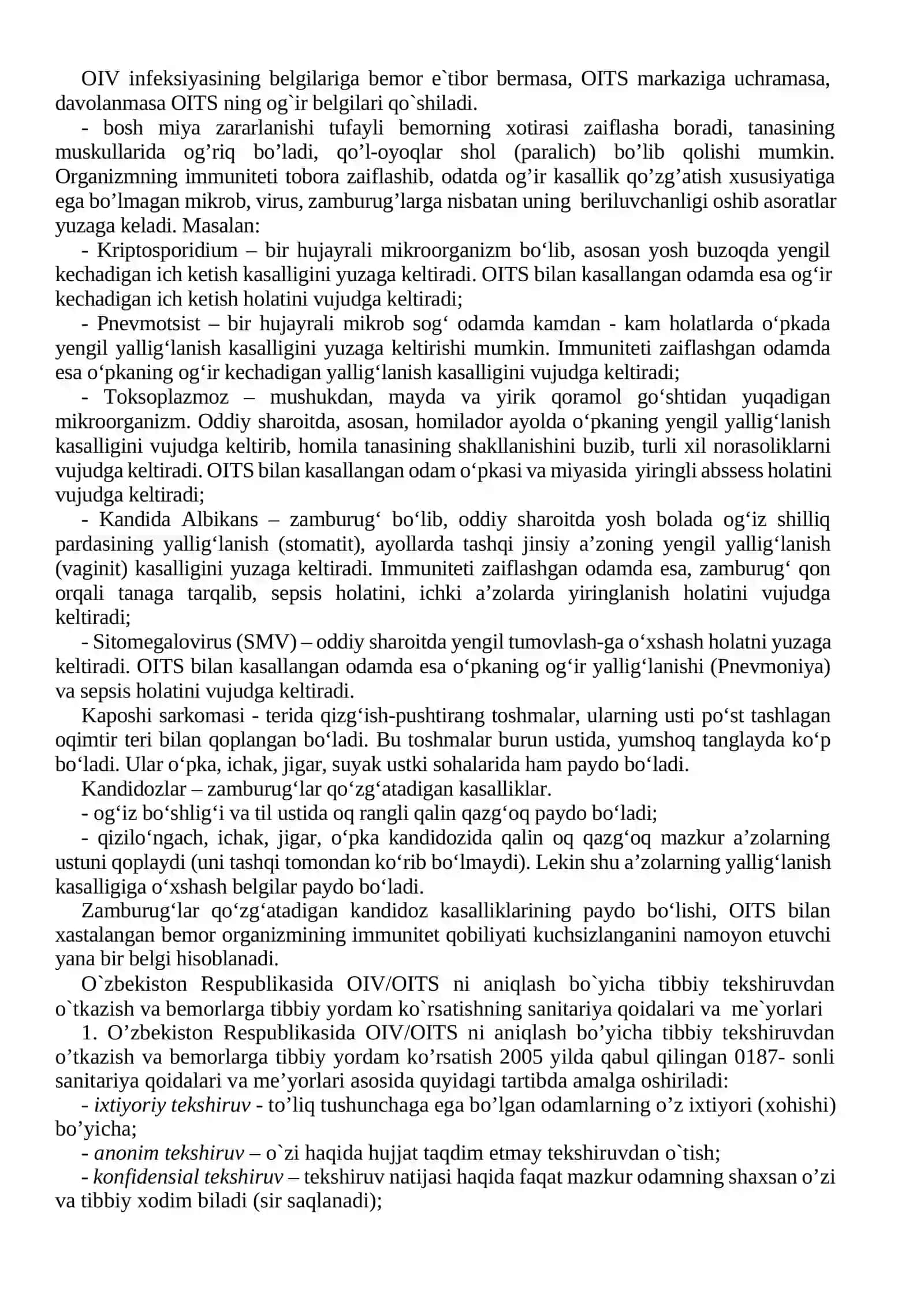 OIV infeksiyasi va oits ning kechish davrlari, zararlanganlarni aniqlashda tibbiy tekshiruv 3