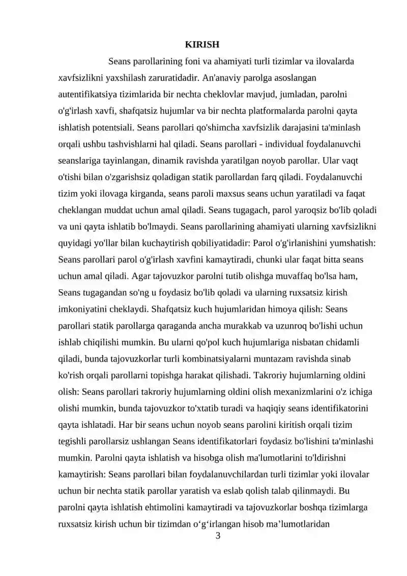Seans paroliga asoslangan takomillashtirilgan xavfsizlik tizimi 3