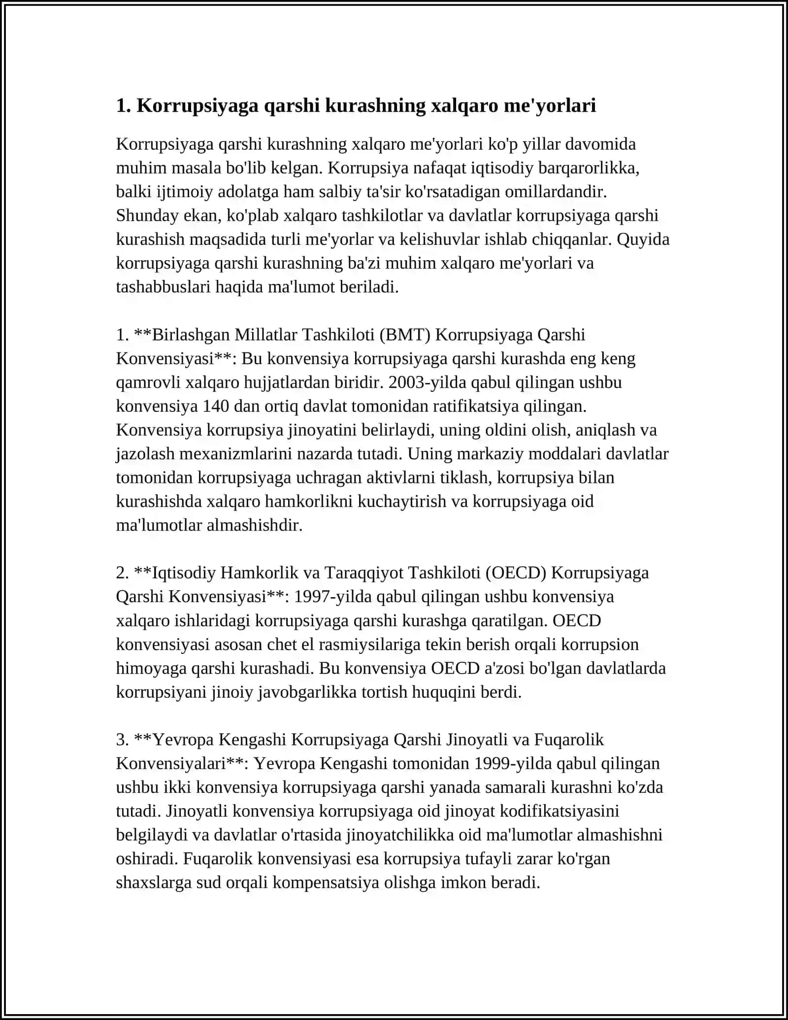 MUSTAQIL ISH Mavzu: KORRUPSIYAGA QARSHI KURASHNING JAHON TAJRIBASI 3