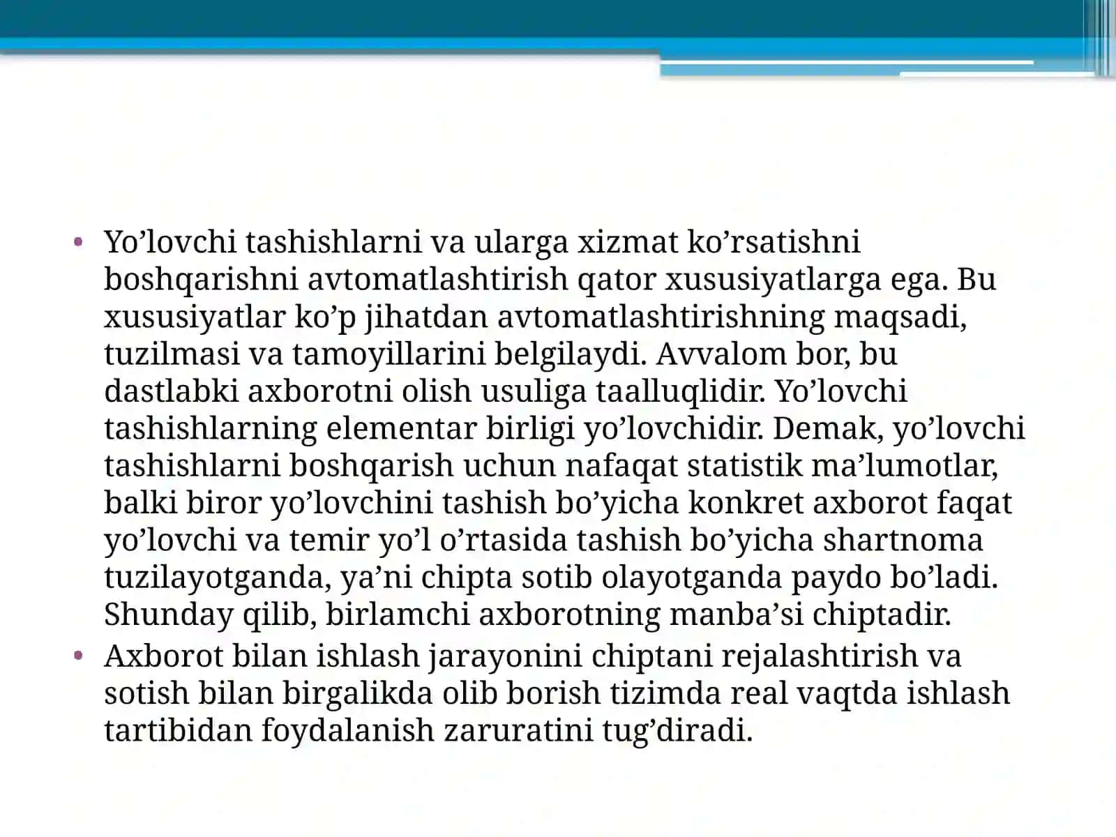 ЙЎЛОВЧИ ТАШИШНИ БОШҚАРИШНИНГ АСОСИЙ ТУЗИЛМАСИ, ТАВСИФИ ва РИВОЖЛАНИШ ИСТИҚБОЛЛАРИ 3