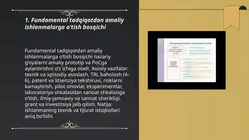 Ilmiy tadqiqot ishlanmalar va texnologiya natijalarni tijoratlashtirish bosqishlari 3