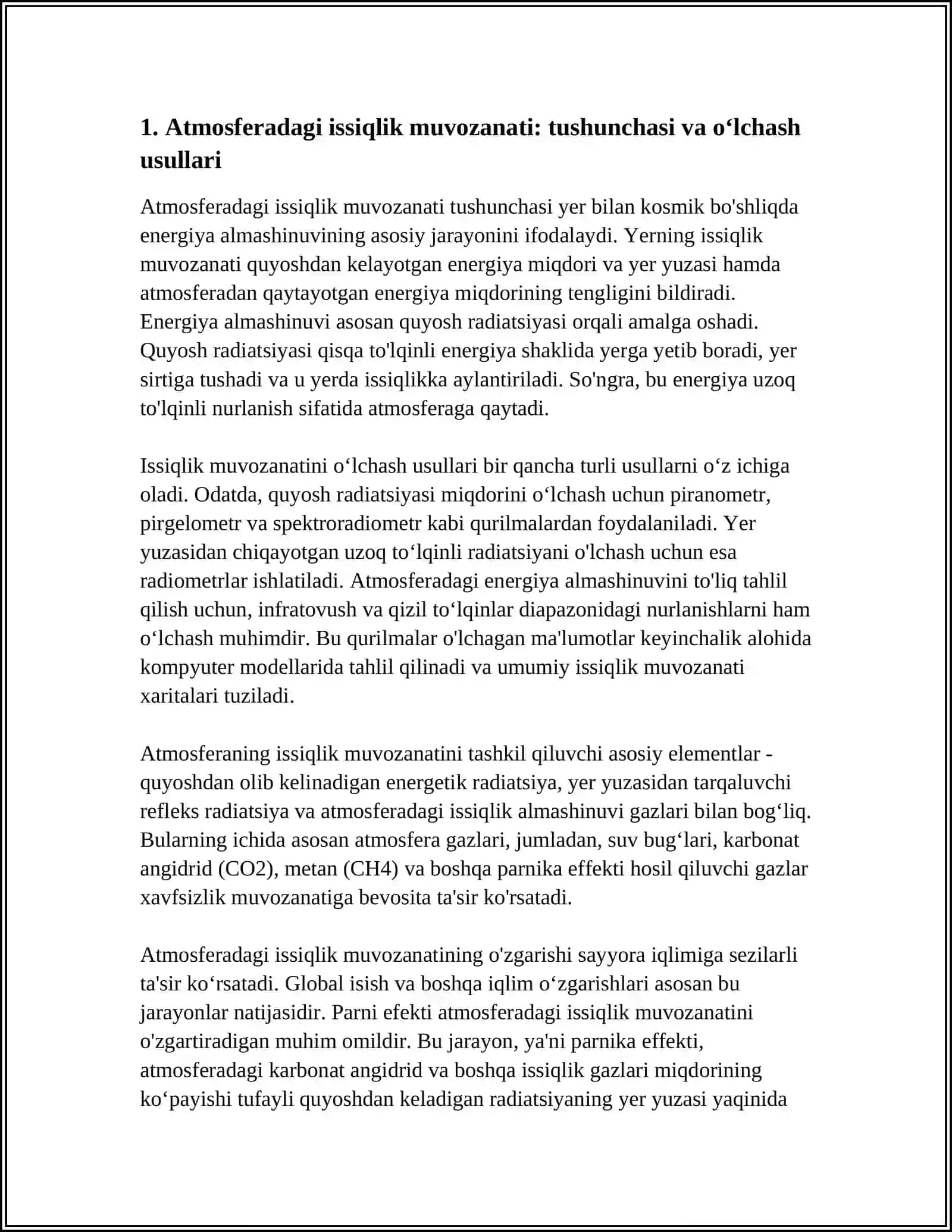 ATMOSFERADAGI ISSIQLIK MUVOZANATI OʻZGARISHINING SAYYORA IQLIMIGA TAʼSIRI,PARNIK EFFEKTI 3
