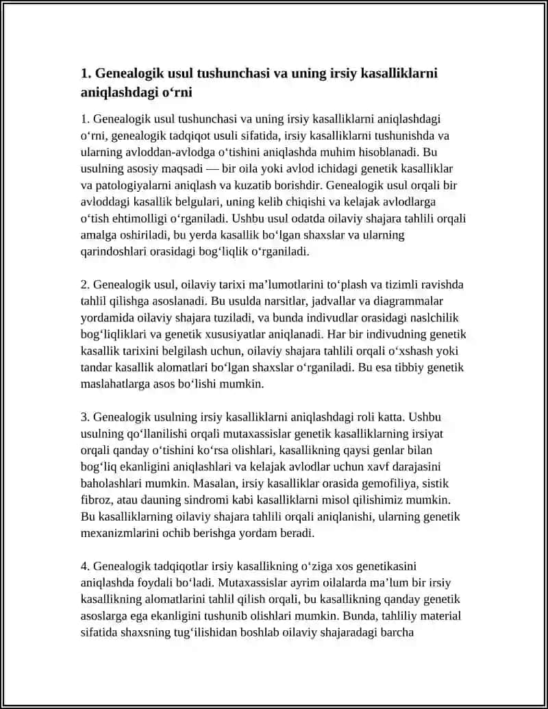 GENEOLOGIK USULNING IRSIY KASALLIKLARNI ANIQLASHDAN QO'LLANILISHI 3