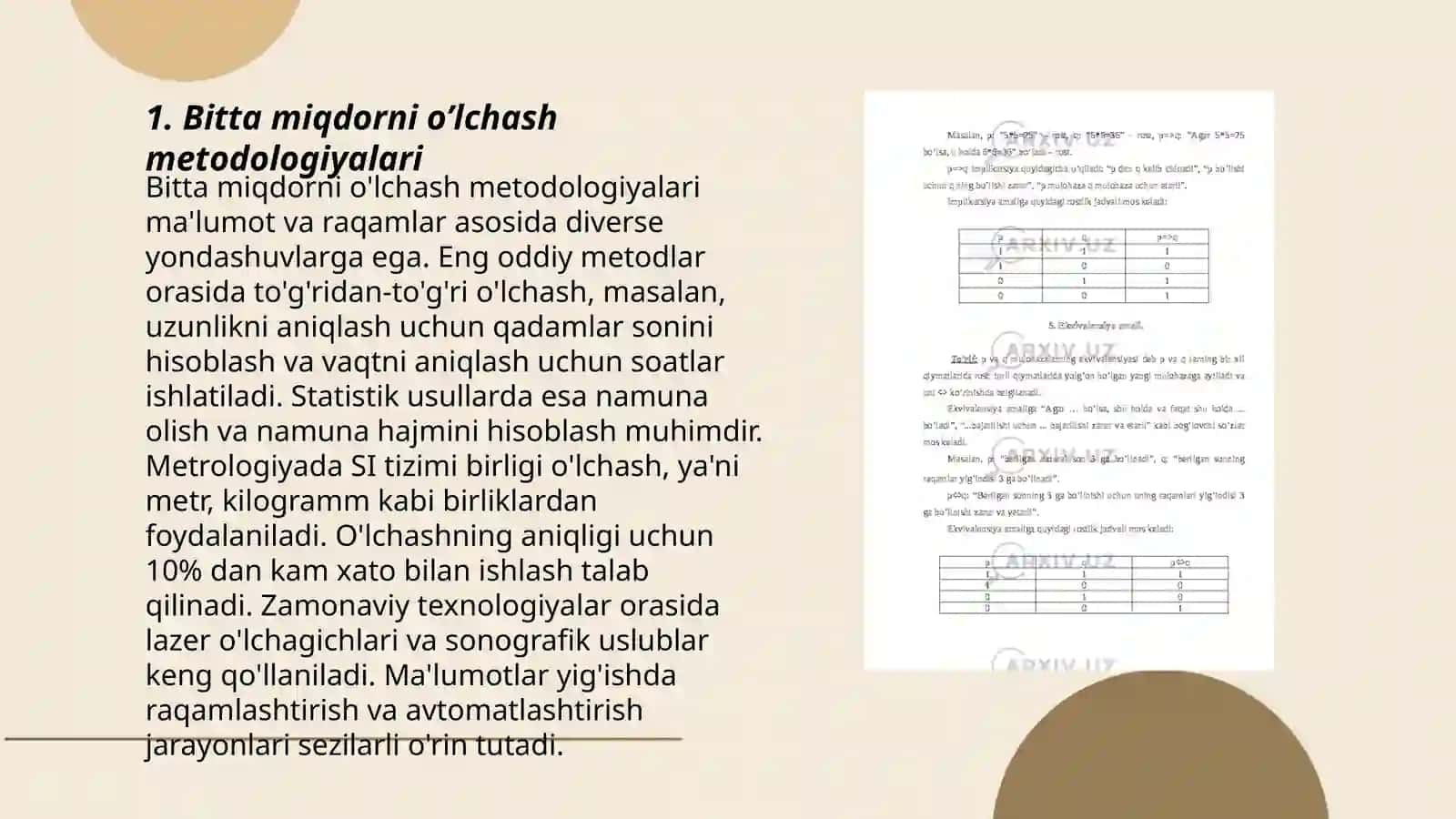 Bitta miqdorni o’lchash metodologiyalari 3