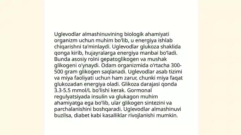 Uglevodlar almashinuvining biologik ahamiyati 3