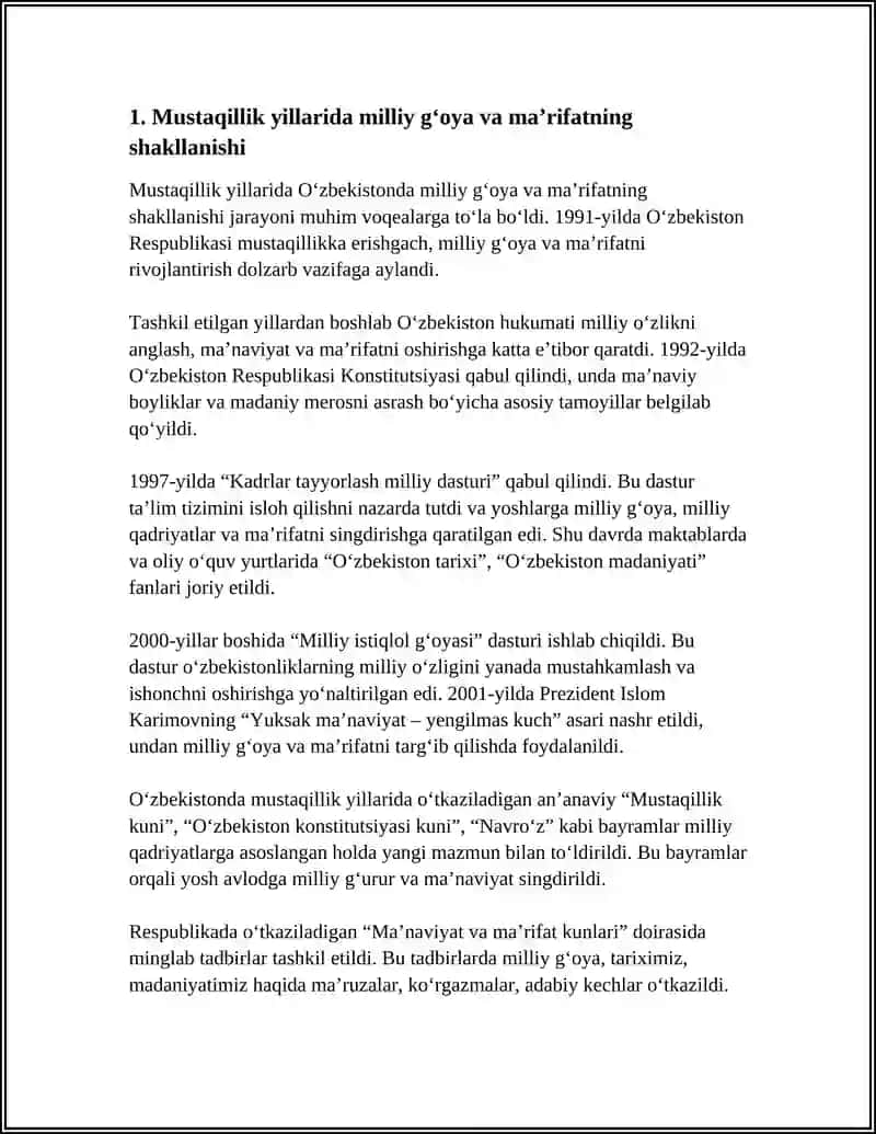 MUSTAQILLIK YILLARIDA OʻZBEKISTONDAGI MA'NAVIY VA MADANIY TARAQQIYOT 3