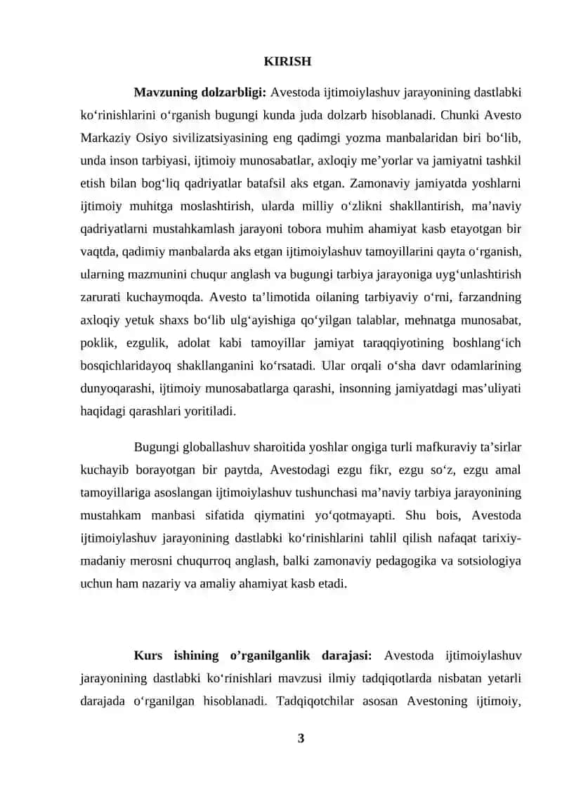 Avestoda ijtimoiylashuv jarayonining dastlabki ko'rinishlari (KURS ISHI) 3