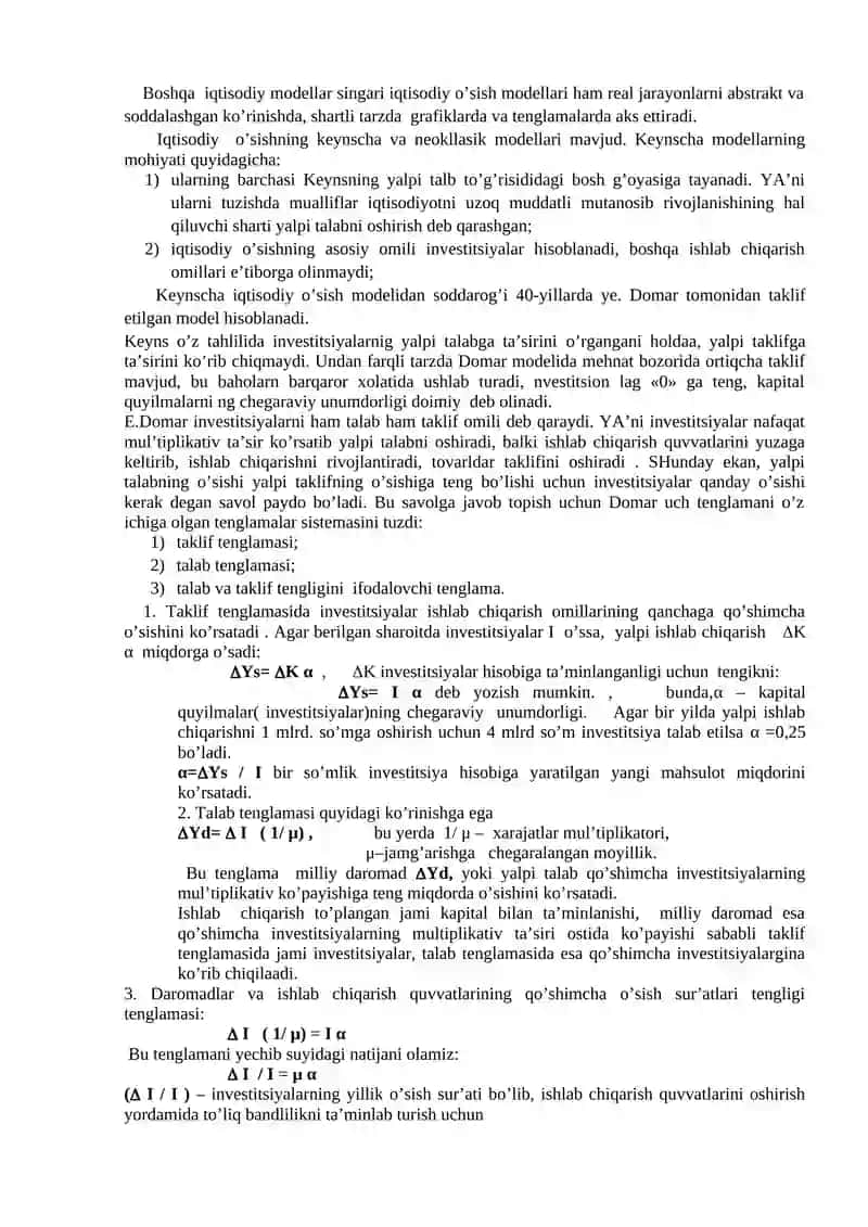 Iqtisodiy o’sishning umumiy tavsifi va modellari 3