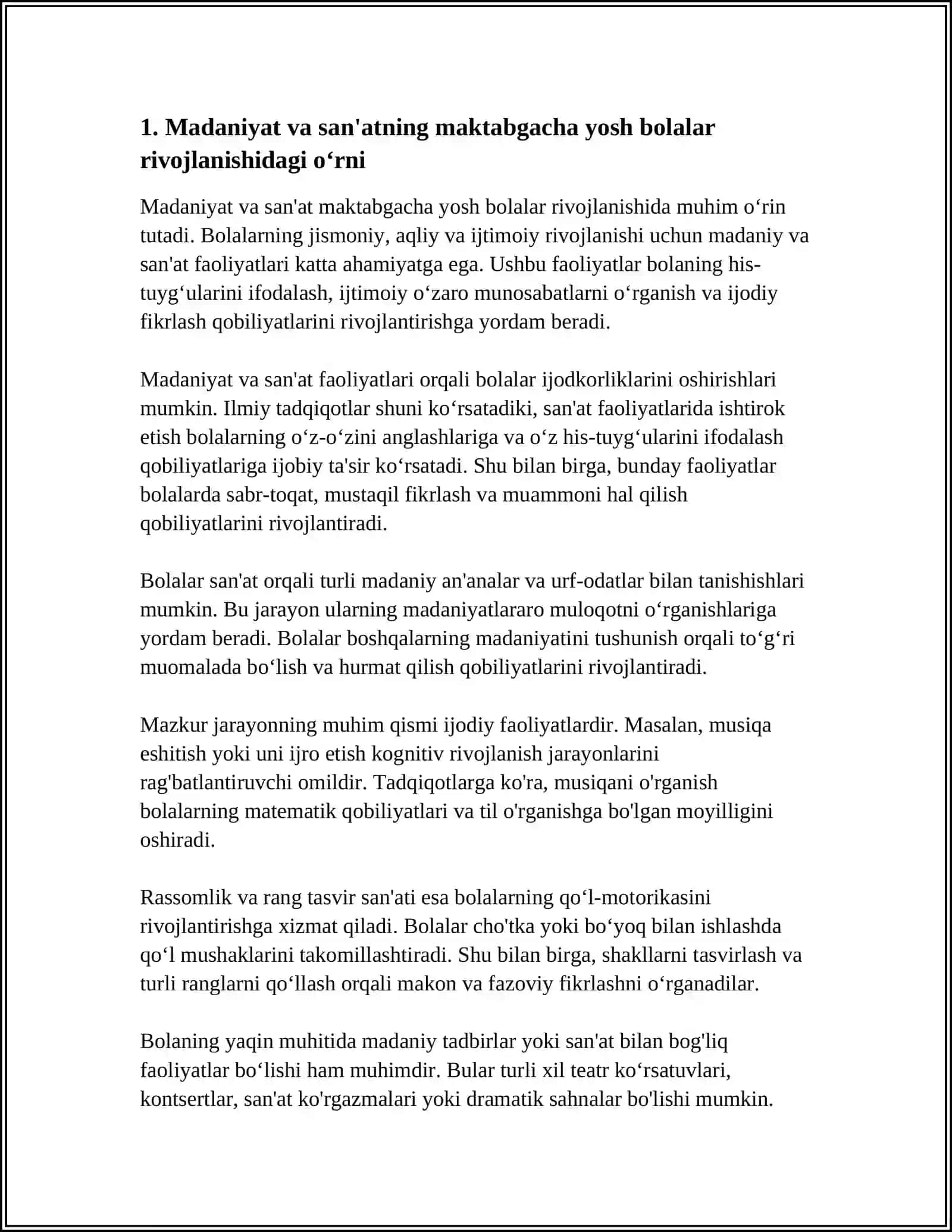 MADANIYAT VA SAN'AT ASOSIDAGI MAKTABGACHA YOSH BOLALAR DASTURLARINING BOLALAR RIVOJLANISHIGA TA'SIRI 3