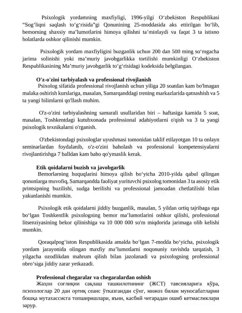 Psixologiya kasb sifatida. psixologiyaning kasbiy etikaviy tamoyillari 3