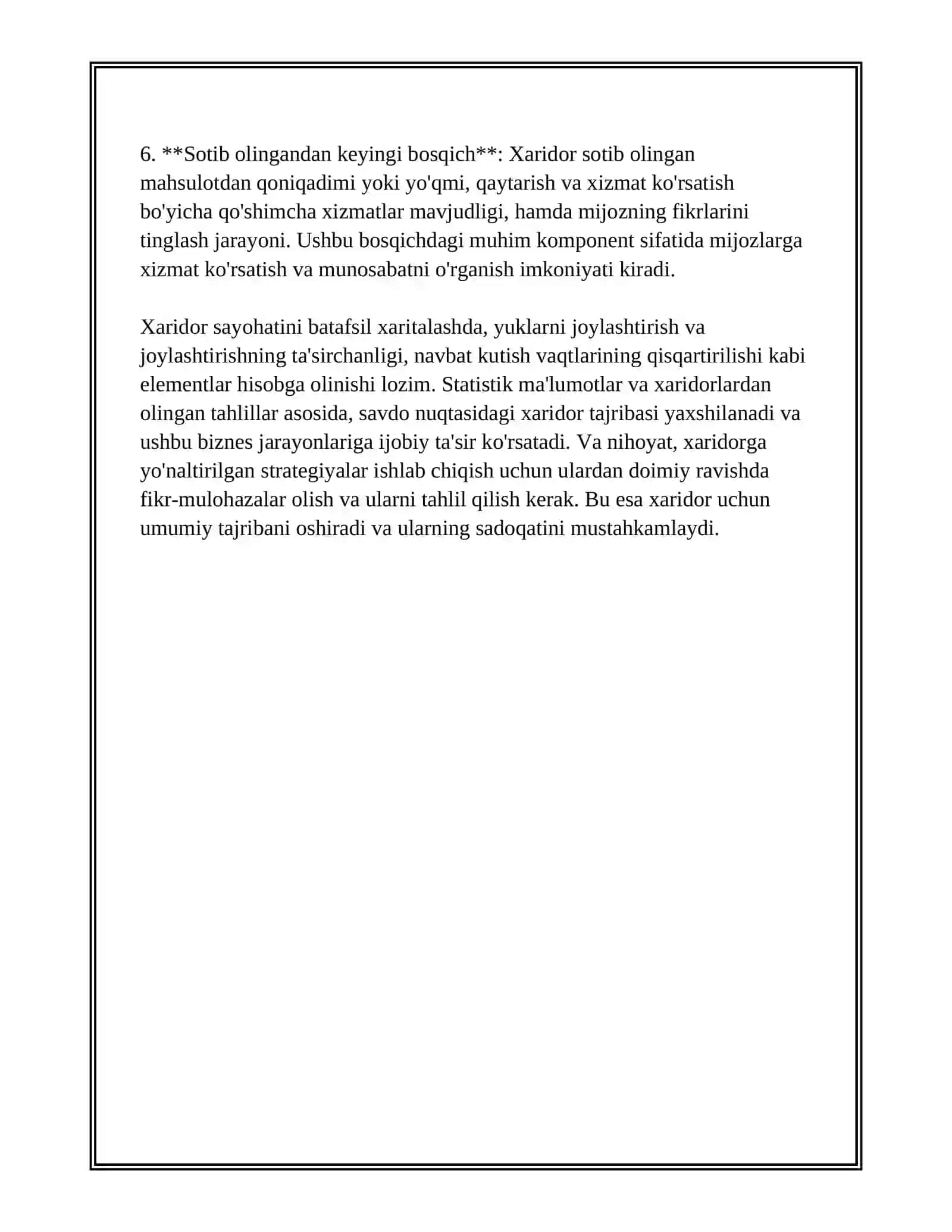 SAVDO NUQTASIDA XARIDOR TAJRIBASINI YAXSHILASH STRATEGIYASINI ISHLAB CHIQISH 3