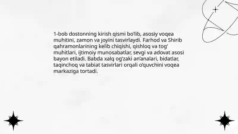 Farhod va Shirib dostonining boblar boʻyicha tavsifi 3