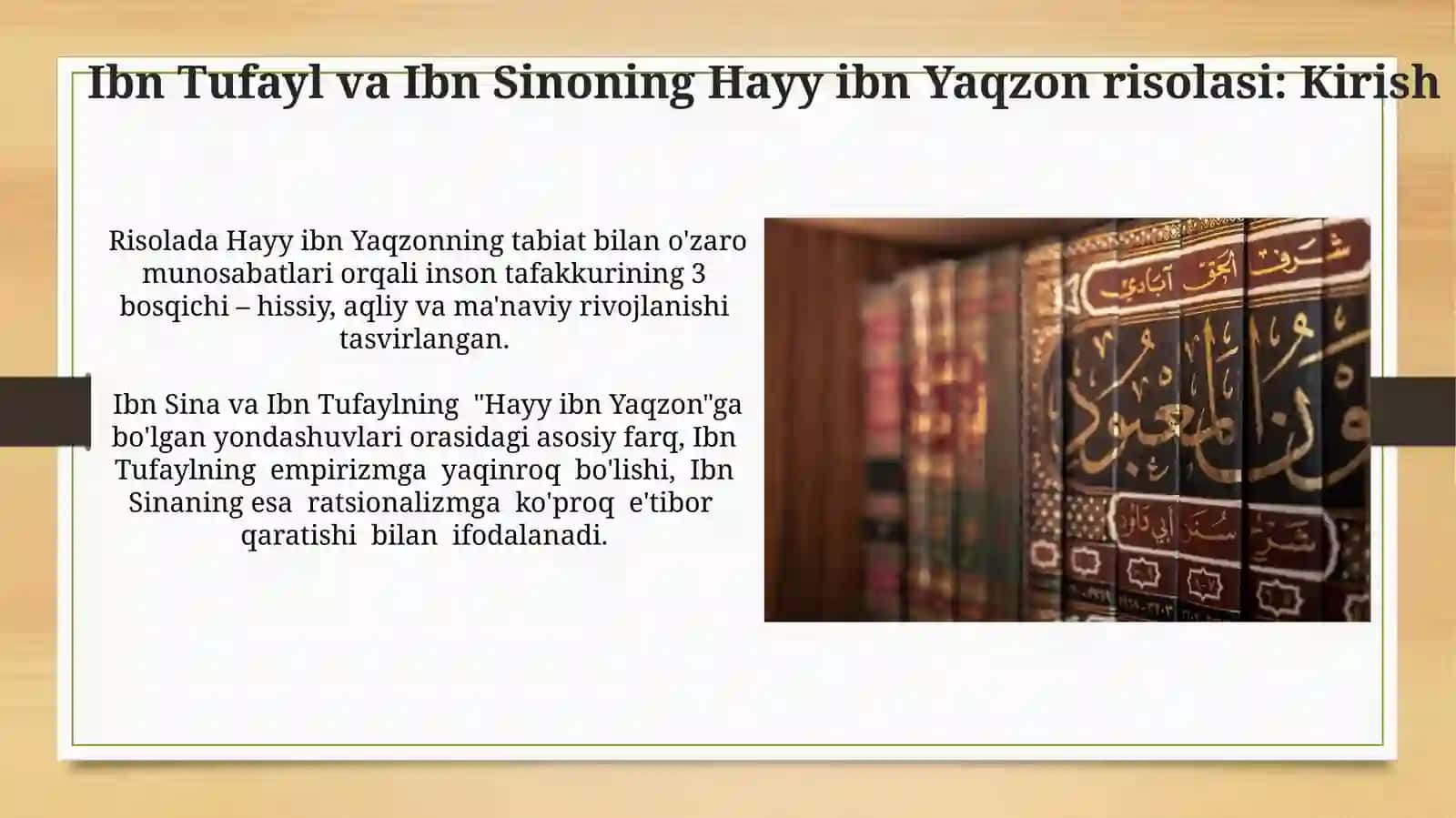 Ibn Tufayl va Ibn Sinoning Xay Ibn Yakzon o'g'li risolasini qiyosiy tahlil qilish 3