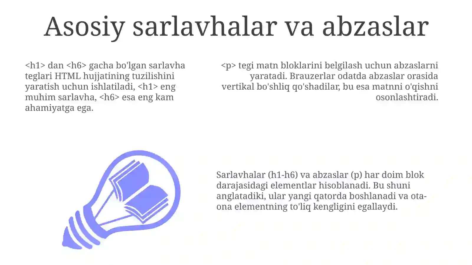 HTML tilida matnlar bilan ishlash teglari 3