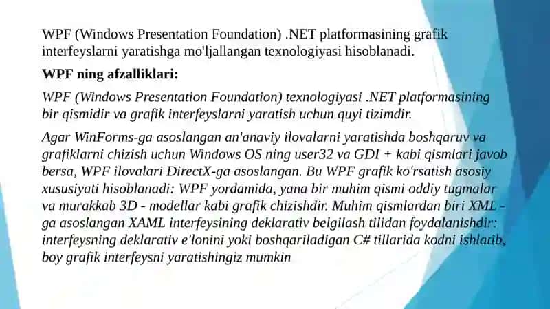 WPF asoslari. XAML sintaksisi. Application, Window sinflari. WPF ilova yaratish 3