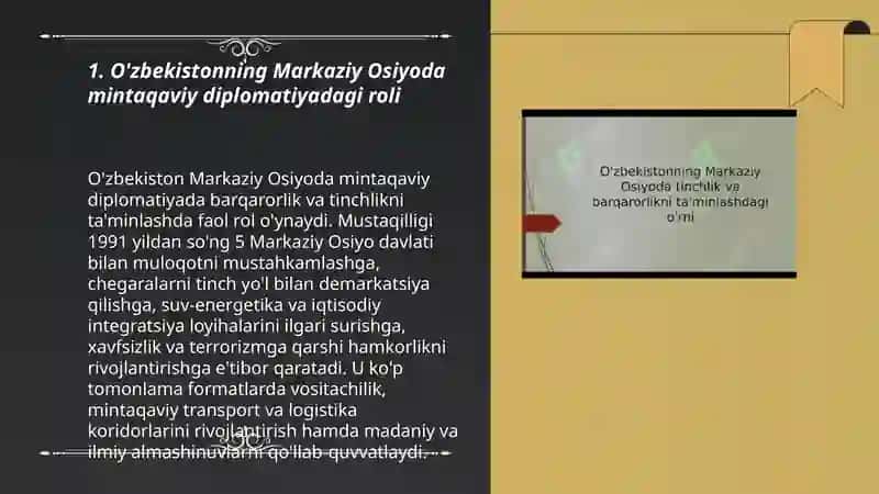 O'zbekistonning Markaziy Osiyoda mintaqaviy diplomatiyadagi roli 3