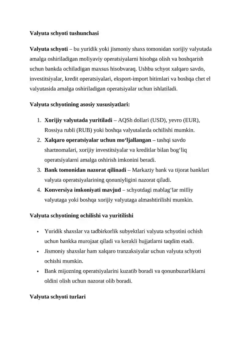 VALYUTA SCHYOTI BO‘YICHA AMALGA OSHIRILGAN OPERATSIYALARNI HISOBGA OLISH 3