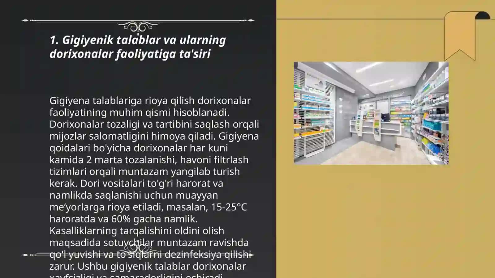 Loyiha matireallari boyicha ishlab chiqarish va dorixona muassasalariga bolgan gigenik talablar va ularni baholash 3