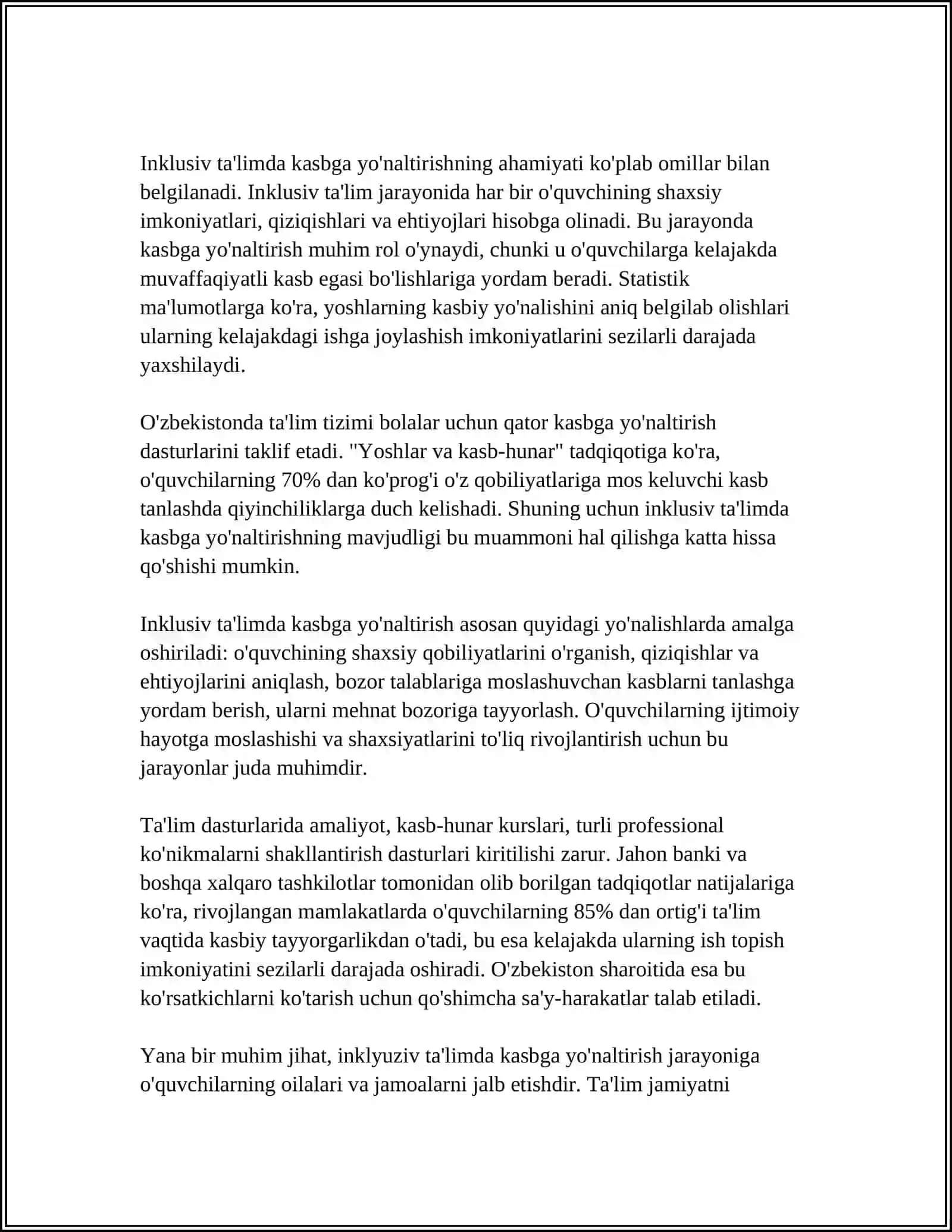 INKLYUZIV TA'LIMDA O'QUVCHILARNI KASBGA YO'NALTIRISH MASALASI 3