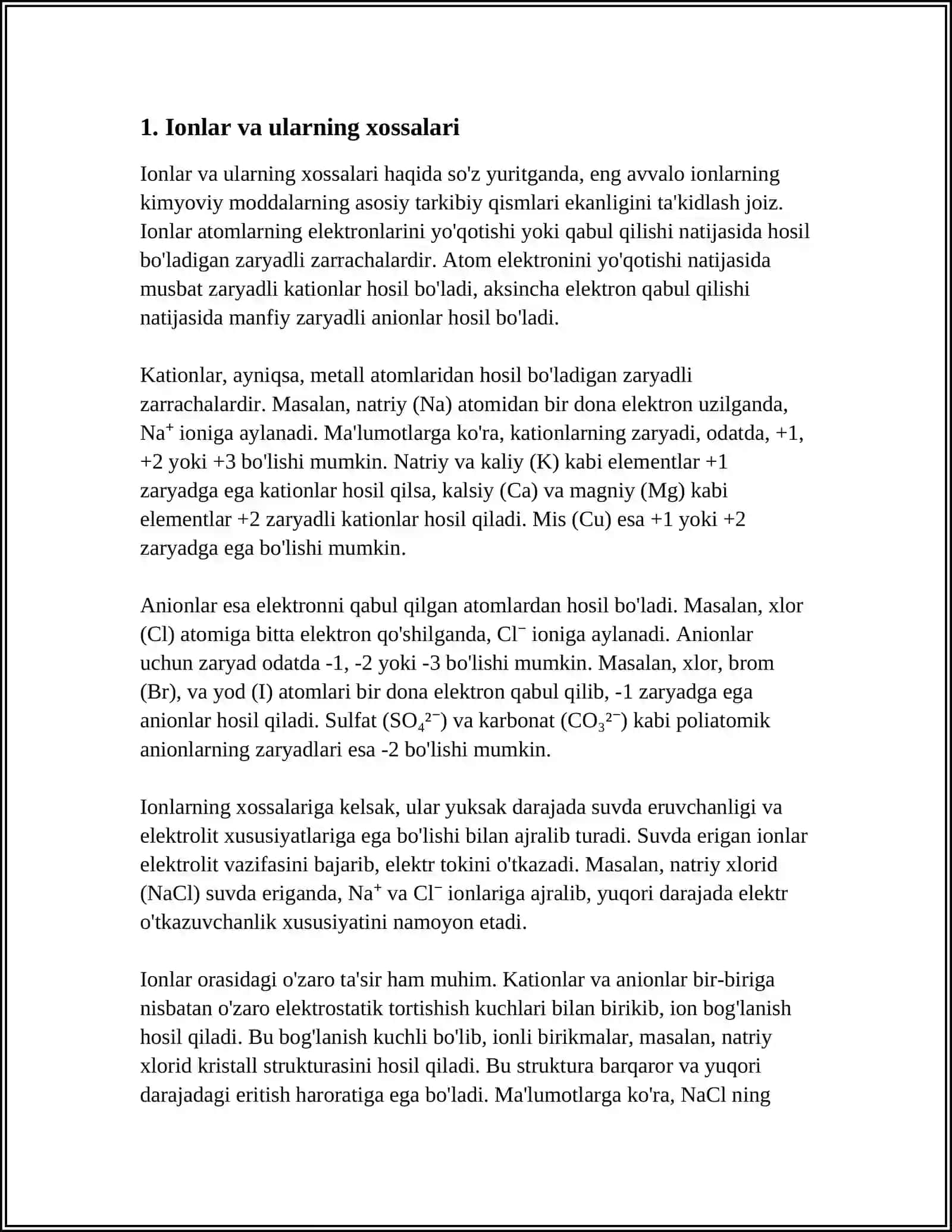 ION, METAL, VODOROD VA MOLEKULALARARO BOGʻLANISH 3