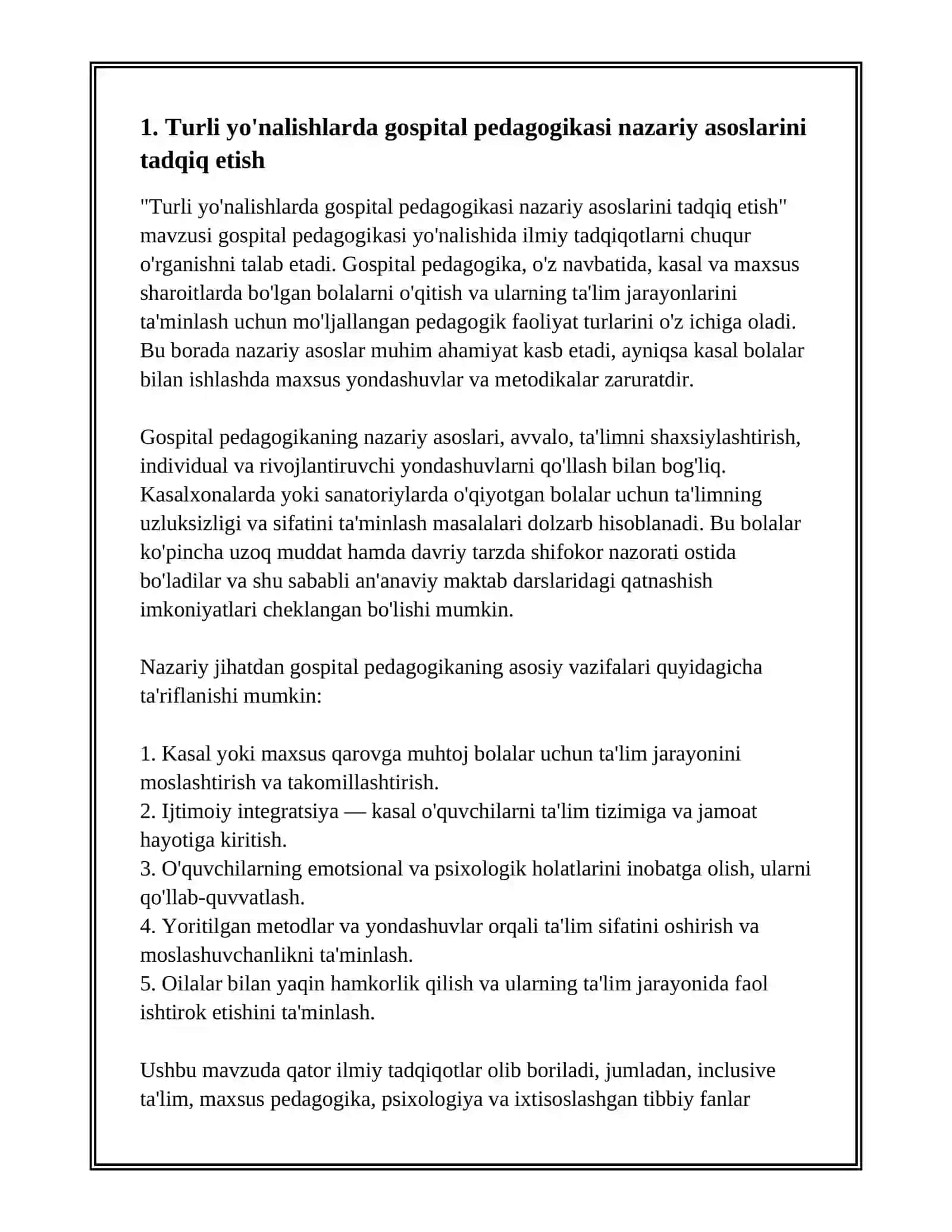 TURLI YO'NALISHDAGI ILMIY TADQIQOTLARDA GOSPITAL PEDAGOGIKA MUAMMOLARINI O'RGANISH 3