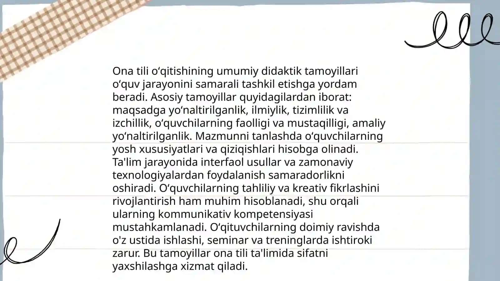 Ona tili oʻqitishning umumdidaktik va oʻziga xos tamoyillari mavzusida slayd tayyorlash 3