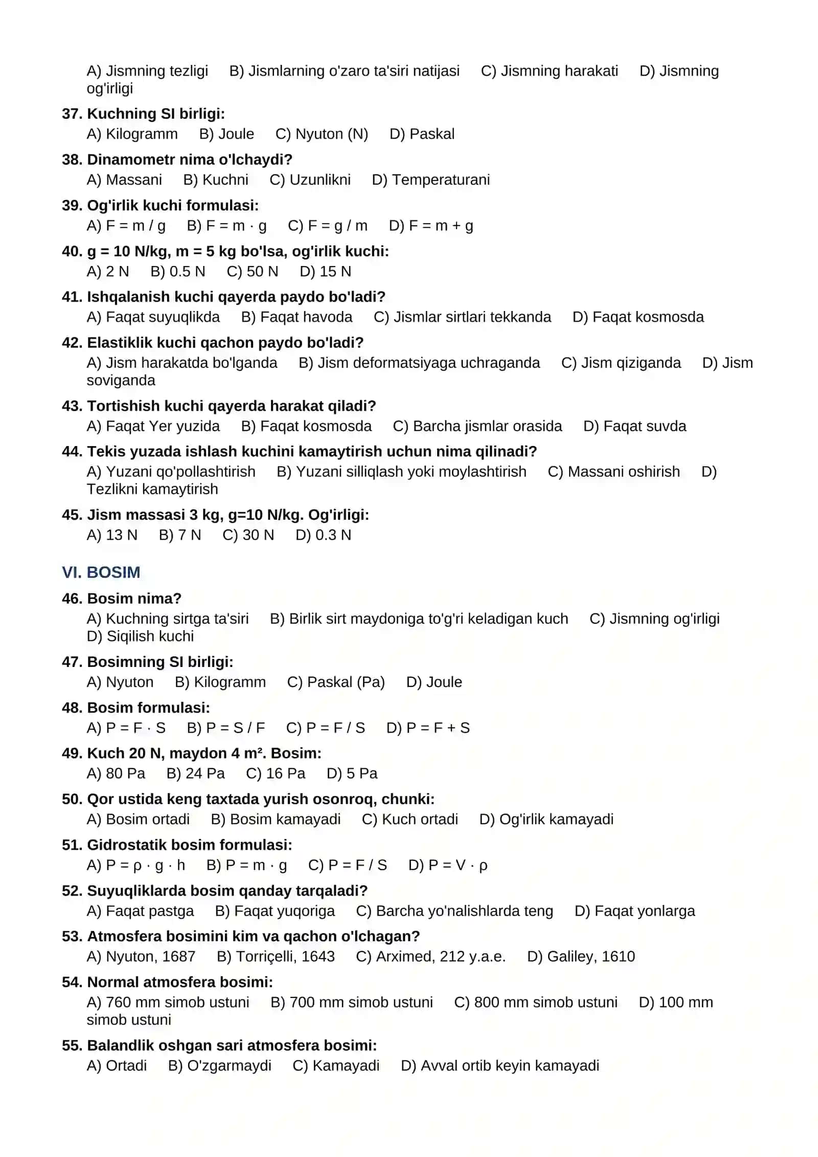 6-SINF FIZIKA FANIDAN TEST SAVOLLARI (100 ta) 3