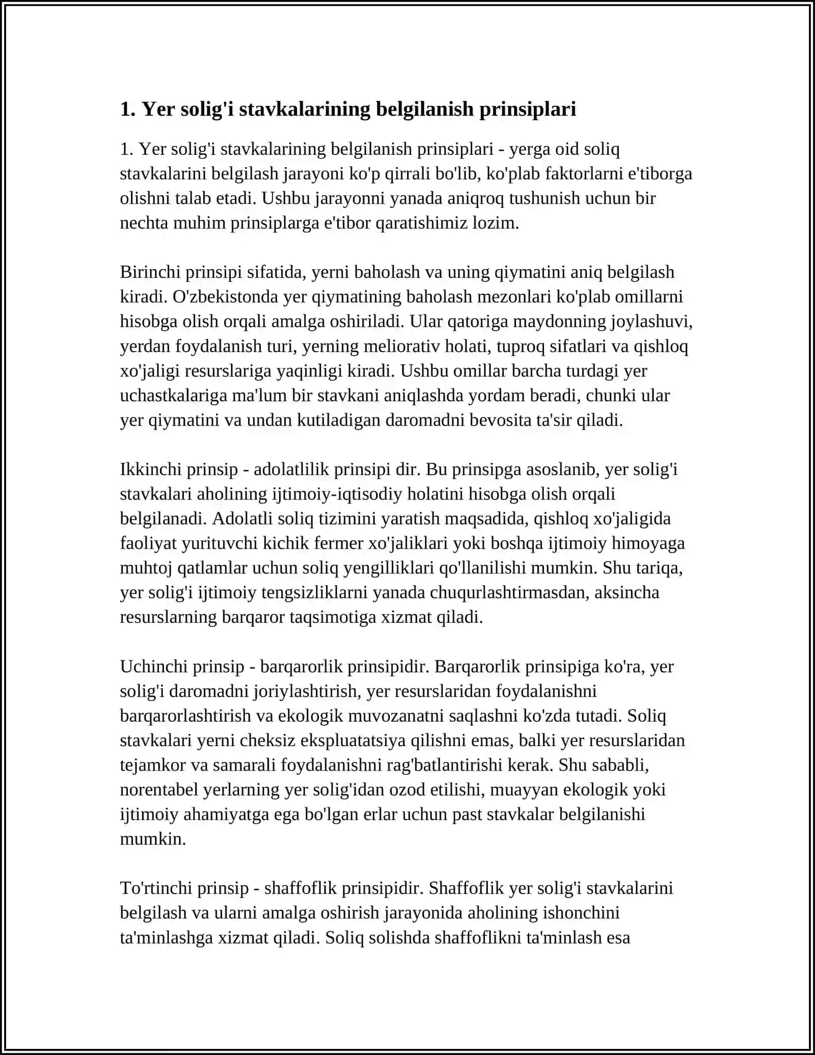 Yer Qaridan Foydalanaganlik uchun Soliqning Stavkalari 3