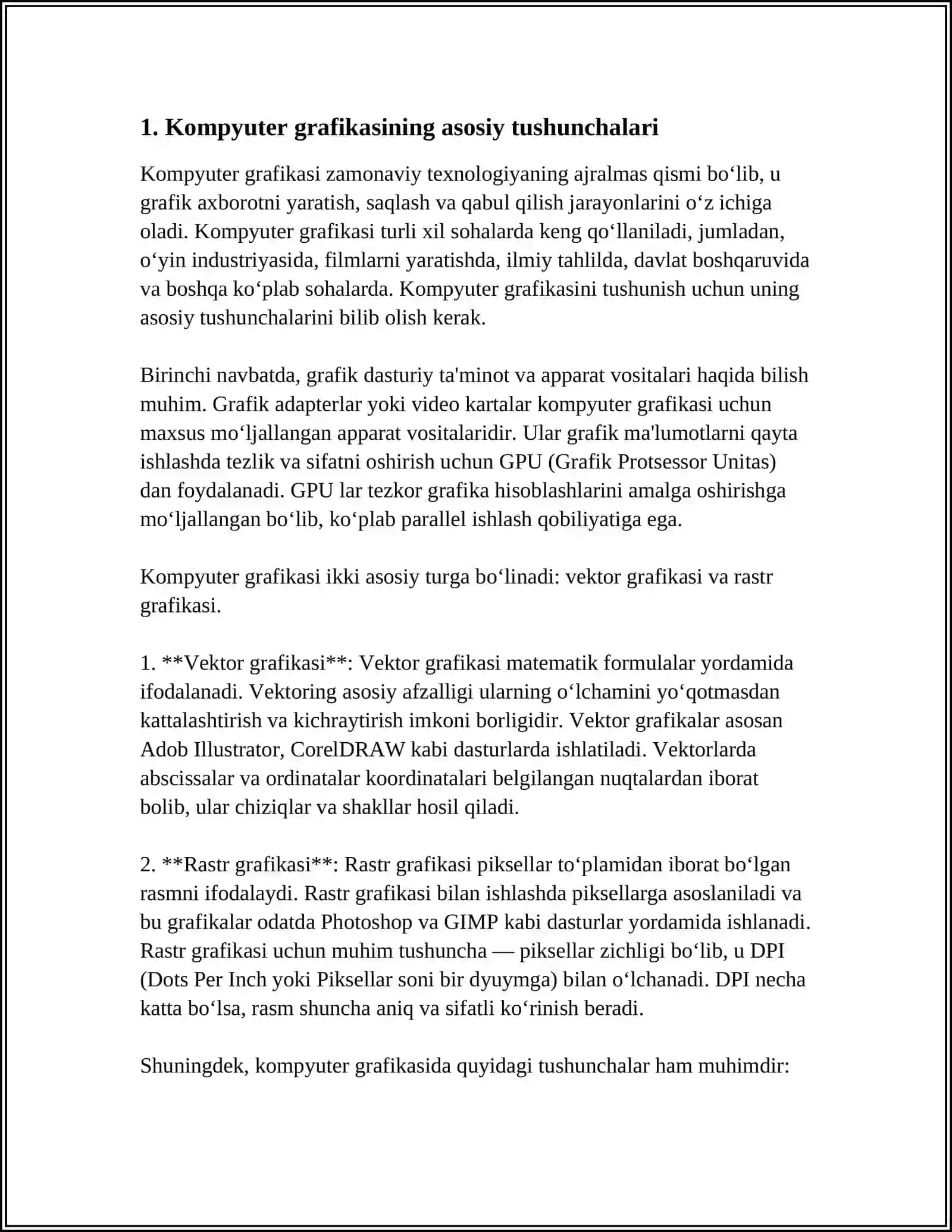 KOMPYUTERNING GRAFIK IMKONIYATLARI VA ULARNING TURLARI 3