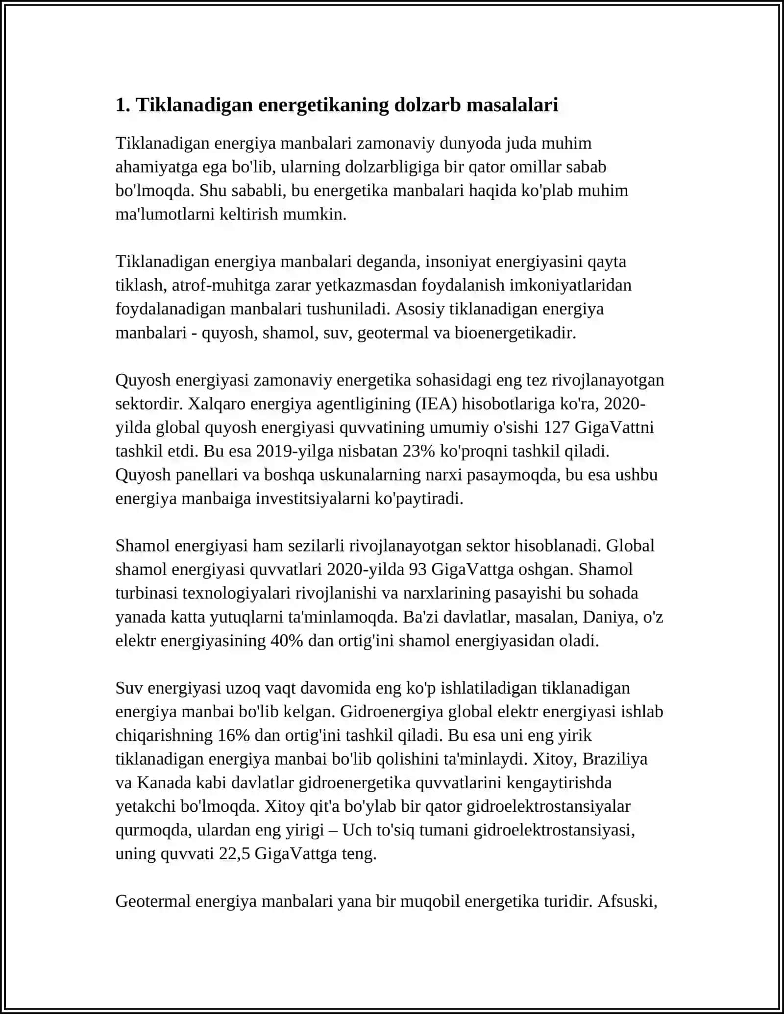 Tiklanadigan energiya manbalari haqida referat 3