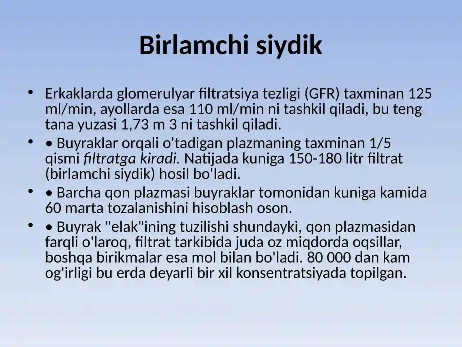 Buyrak ( qon aylanish, reabsorbsiya, birlamchi siydik) 3