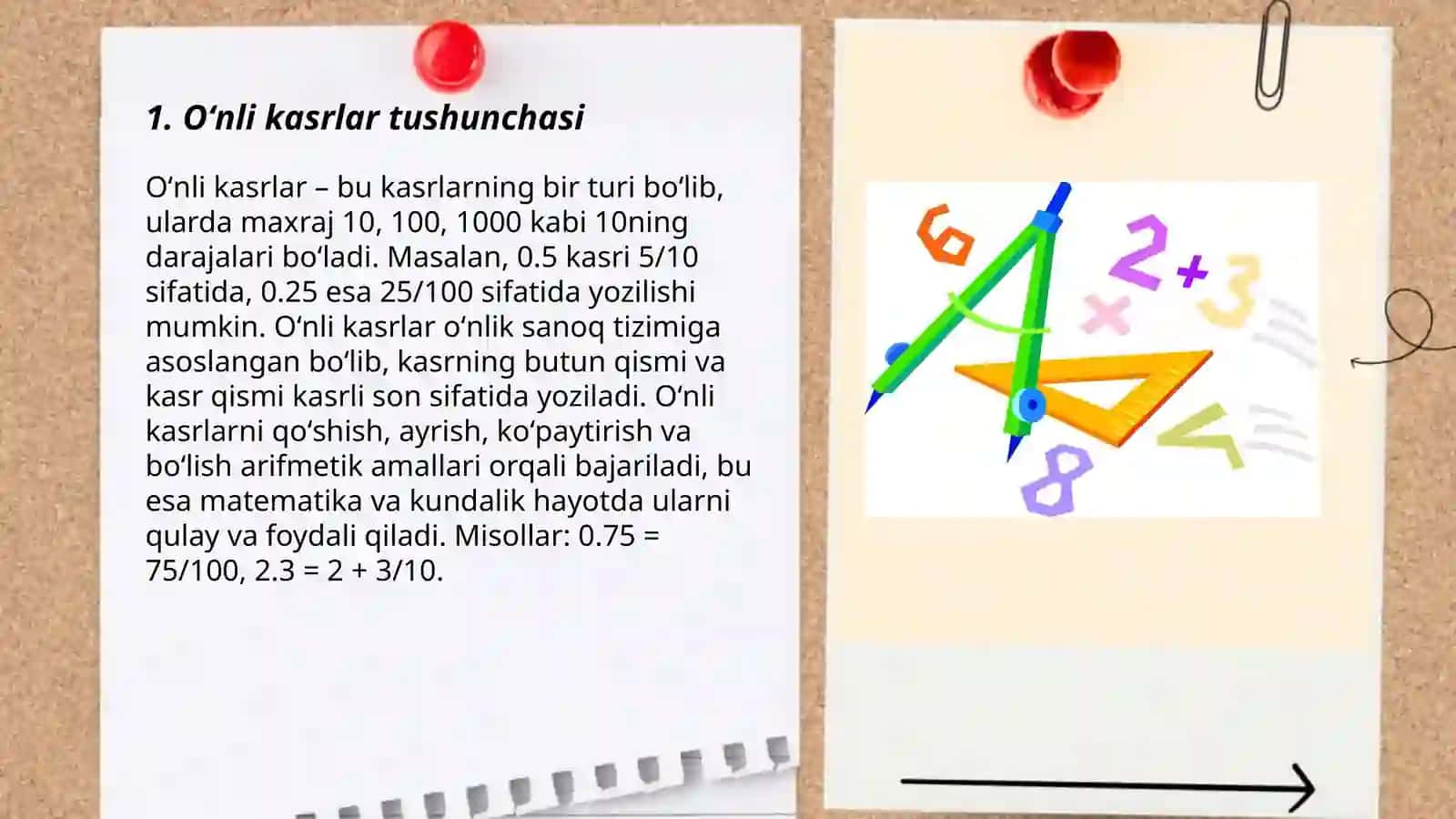 Oʻnli kasrlar va ular ustida arifmetik amallar bajarish algoritmi 3