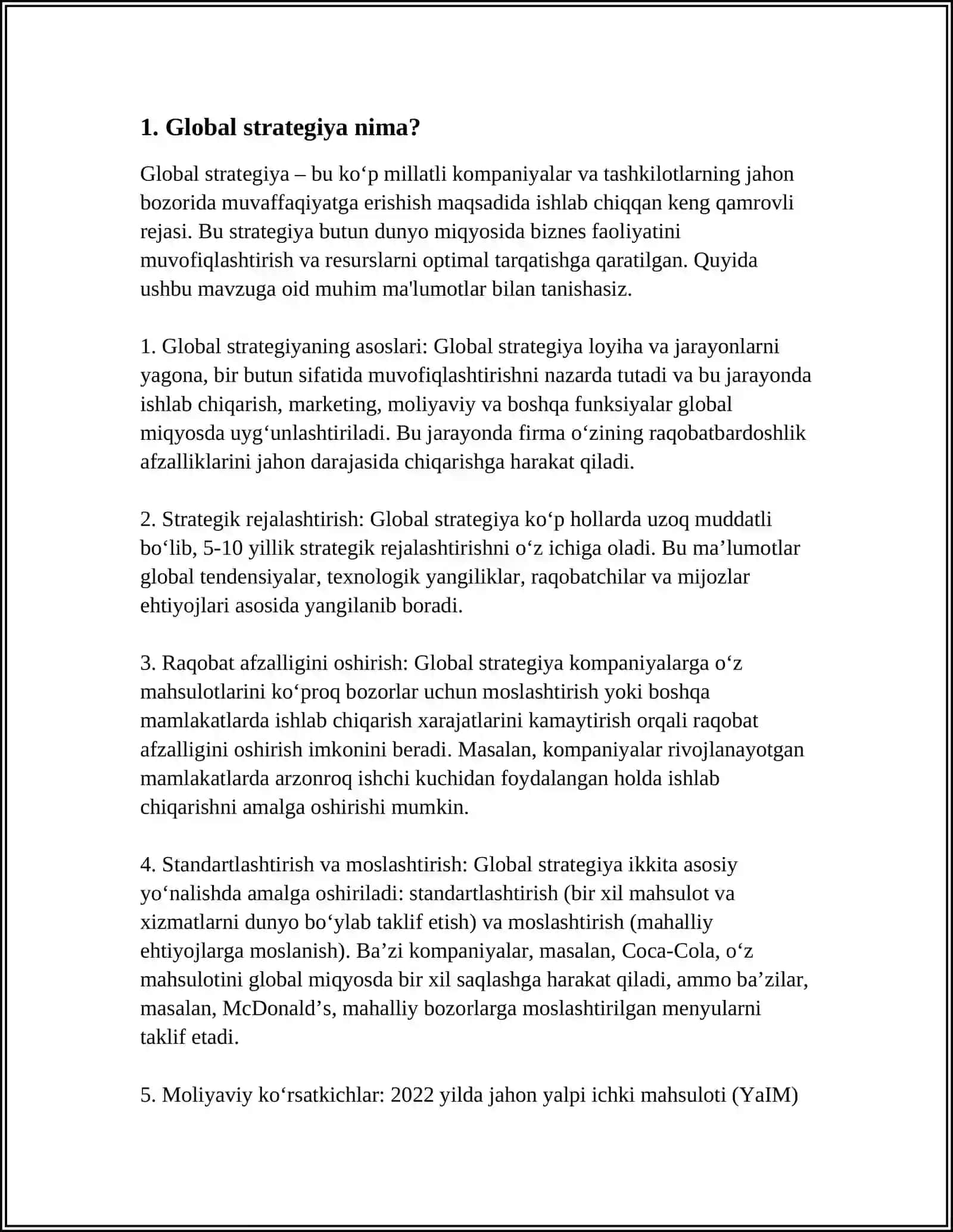 GLOBAL BIZNES STRATEGIYALARI VA ULARNING AFZALLIKLARI 3