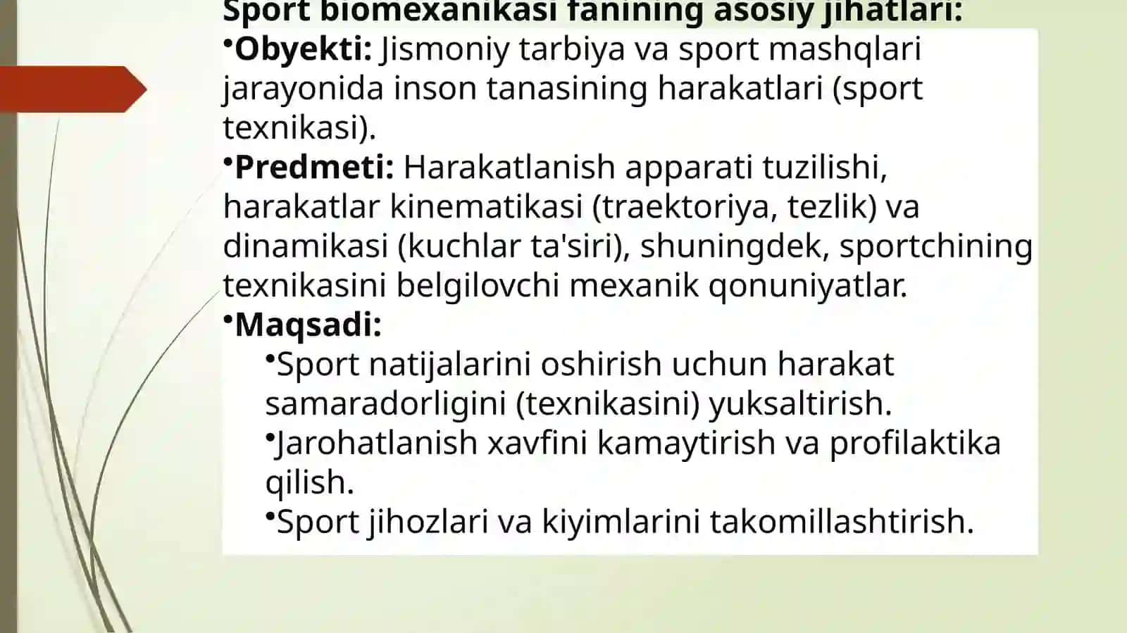 Sport biomexanikasi fanining obyekti, predmeti, maqsadi va vazifalari 3